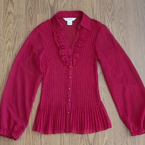Red sheer long sleeve blouse